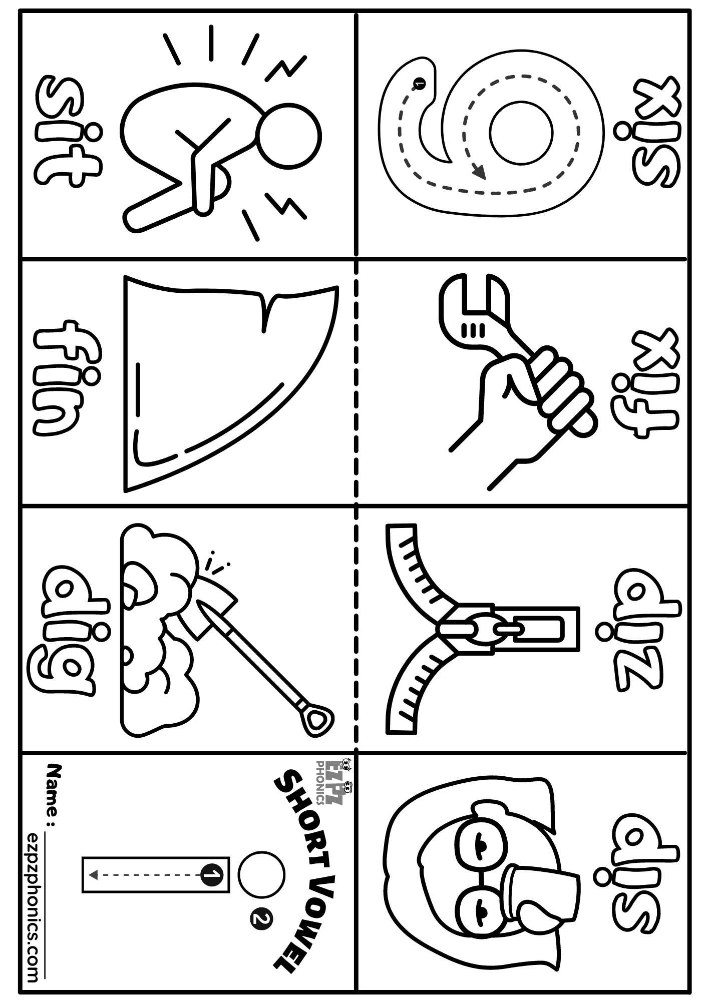 Short Vowel I Mini Coloring Book 1 - ezpzphonics.com
